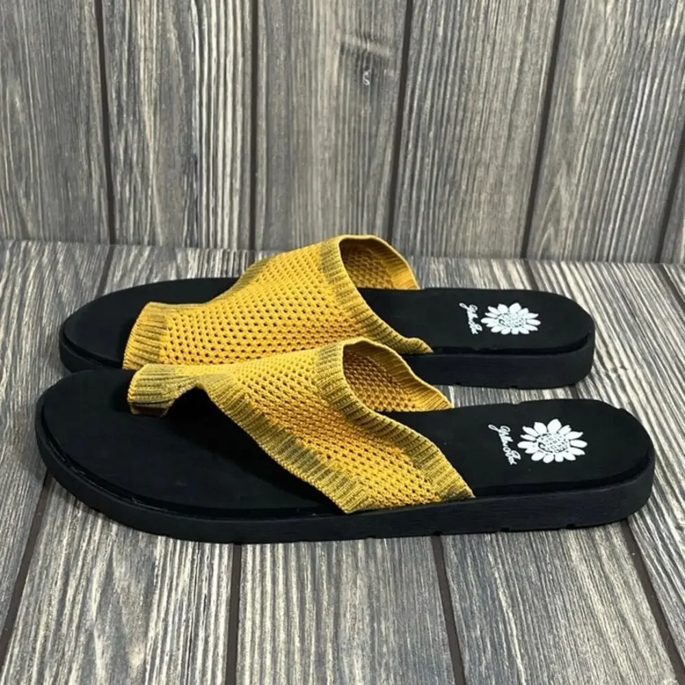 Yellow Box Feeze Women Stretch Sandals Slides Mesh Yellow Sz 8.5 Comfort Summer - Picture 3 of 7
